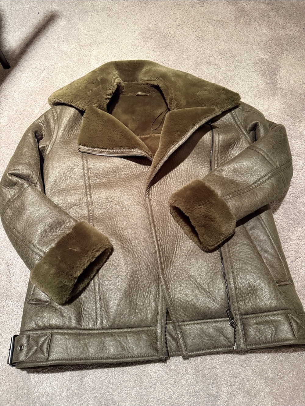 Marks & Spencer Olive Green Shearling-Trim Utility Jacket